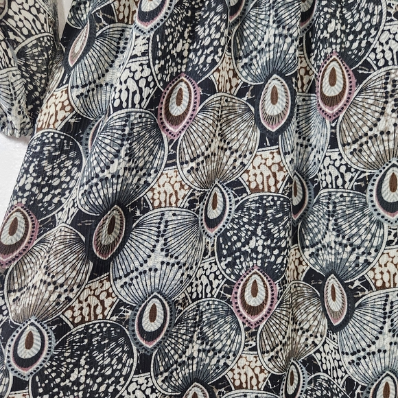 Veronica M Catia Peacock Feather Print Chiffon Smocked Dress L - Picture 5 of 17